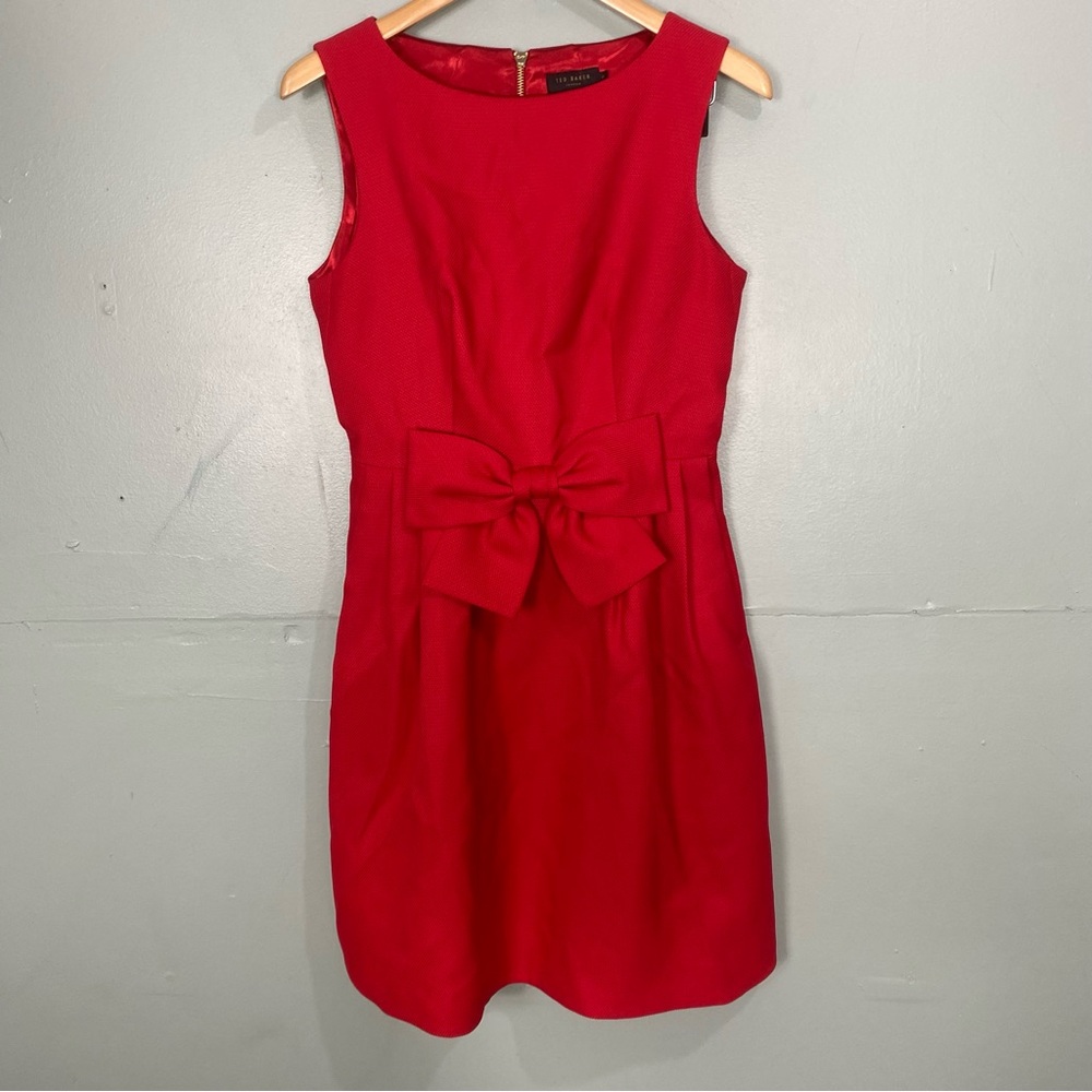 Ted Baker Nuhad Red Bow Sleeveless Dress Mini Sz 6